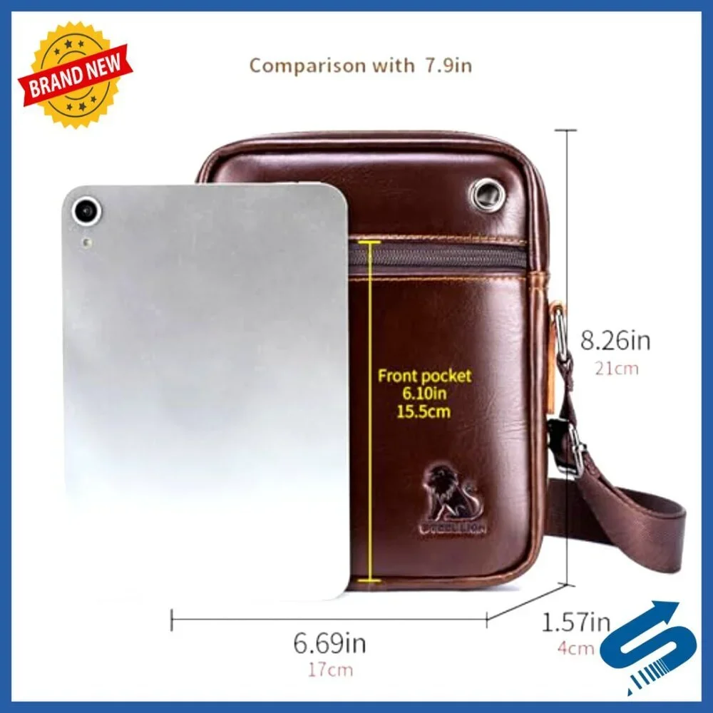Genuine Leather Men's Shoulder Bag Crossbody Adjustable Strap Multiple Pockets